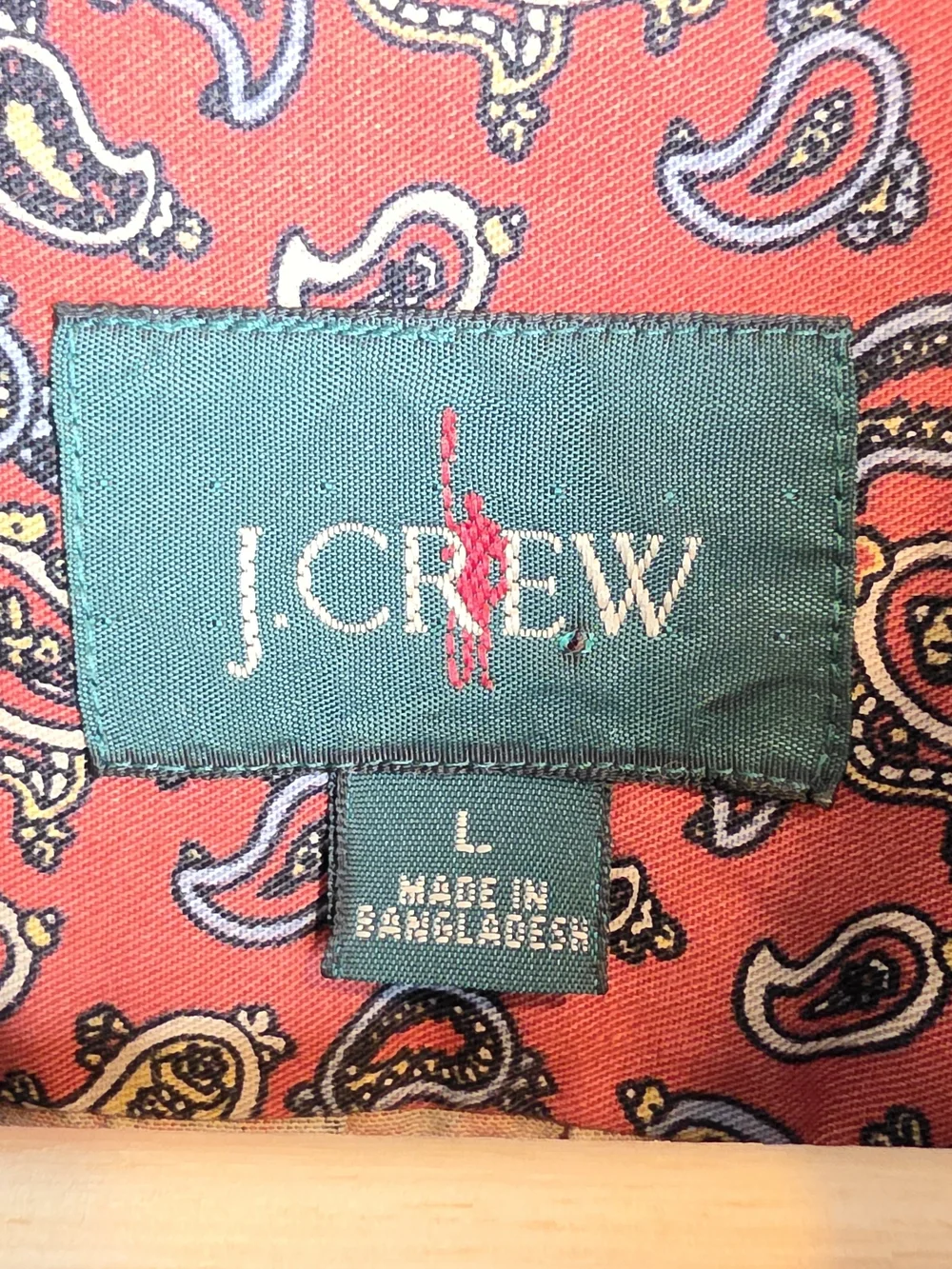 J.Crew Oarsman Mens Large Paisley Button Down Shirt Rust Red Long Sleeve Cotton